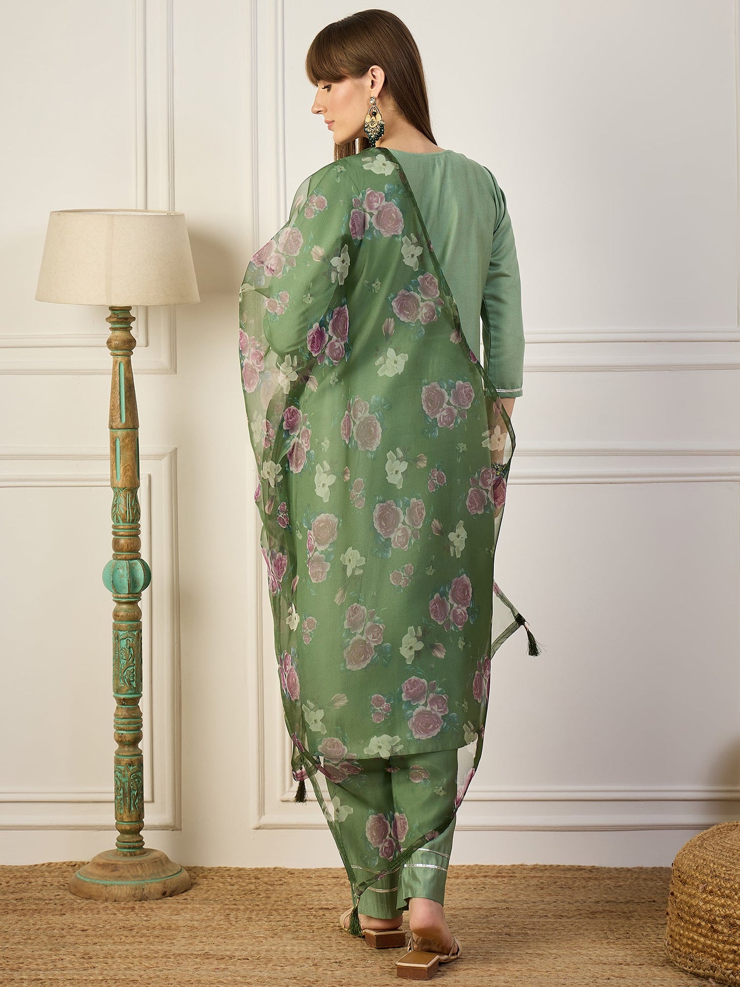 Trendy Pista Women Kurta and Pant Sets Viscose Rayon Fabric - FitVibe Fashion