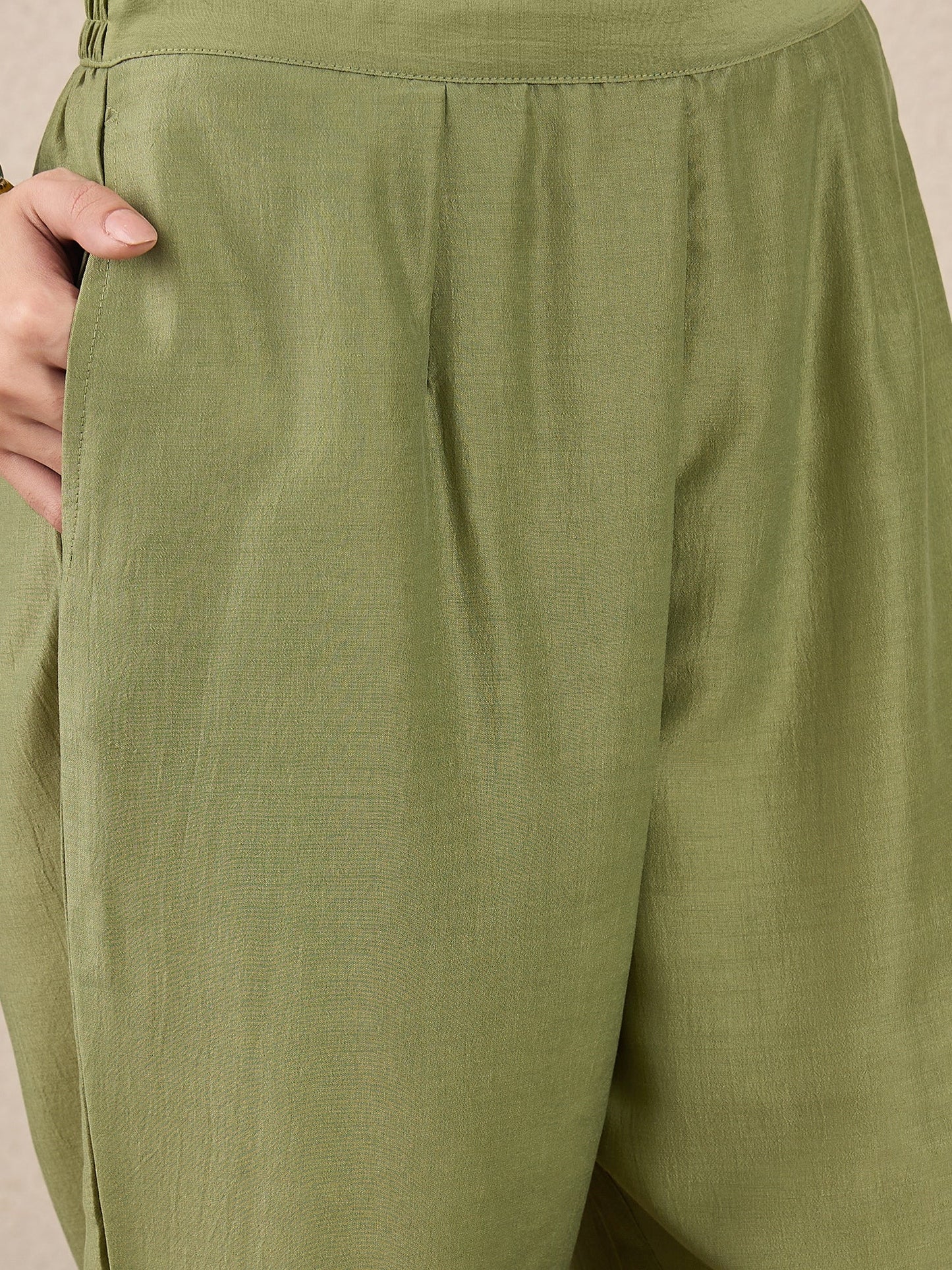 Shweta Festive Embroidered Russian Silk Mehndi Anarkali Set - FitVibe Fashion