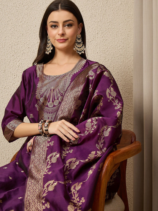 Malika Premium Kurta Set with Bottom and Dupatta Zari Work Comfortable Stylish - FitVibe Fashion