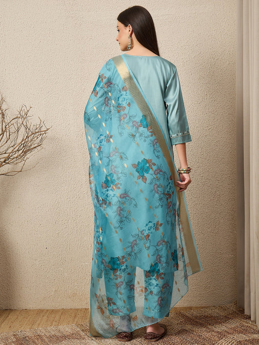 Mehfil Sky Women Silk Blend Kurta and Trousers Pant Set - FitVibe Fashion