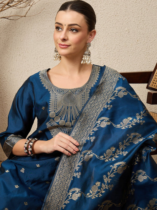 Malika Premium Kurta Set with Bottom and Dupatta Zari Work Comfortable Stylish - FitVibe Fashion