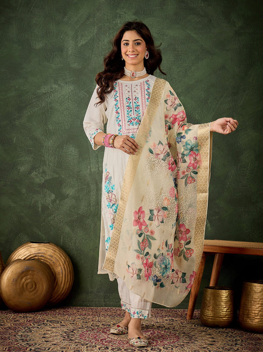 Varnam Women Silk Blend Kurta Pant Dupatta Set - FitVibe Fashion