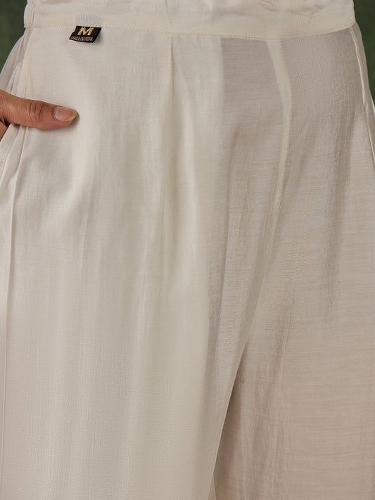 Vasant Women's Embroidered White Silk Blend Straight Suit Set with Dupatta - FitVibe Fashion