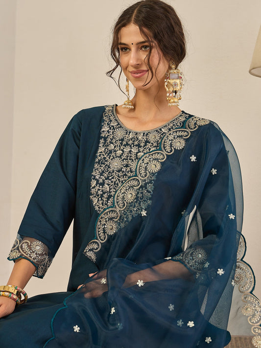 Sugandh Women’s Designer Embroidered Kurta Set – Festive Ethnic Wear with Organza Dupatta - FitVibe Fashion