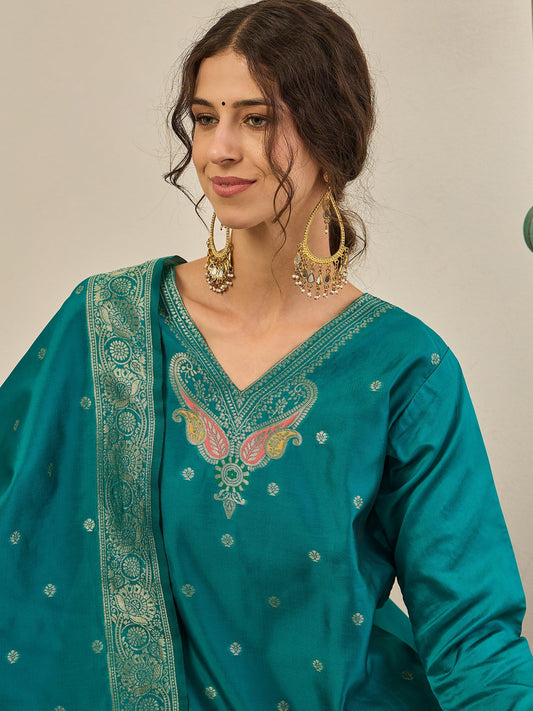 Gulnaar Cotton Silk Kurta Set with Banarasi Minakari Dupatta Zari Work Ready to Wear Elegance - FitVibe Fashion