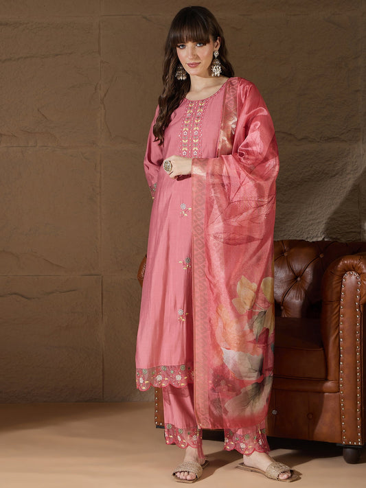 Simran Silk Blend Embroidered Design Straight Kurta suits - FitVibe Fashion
