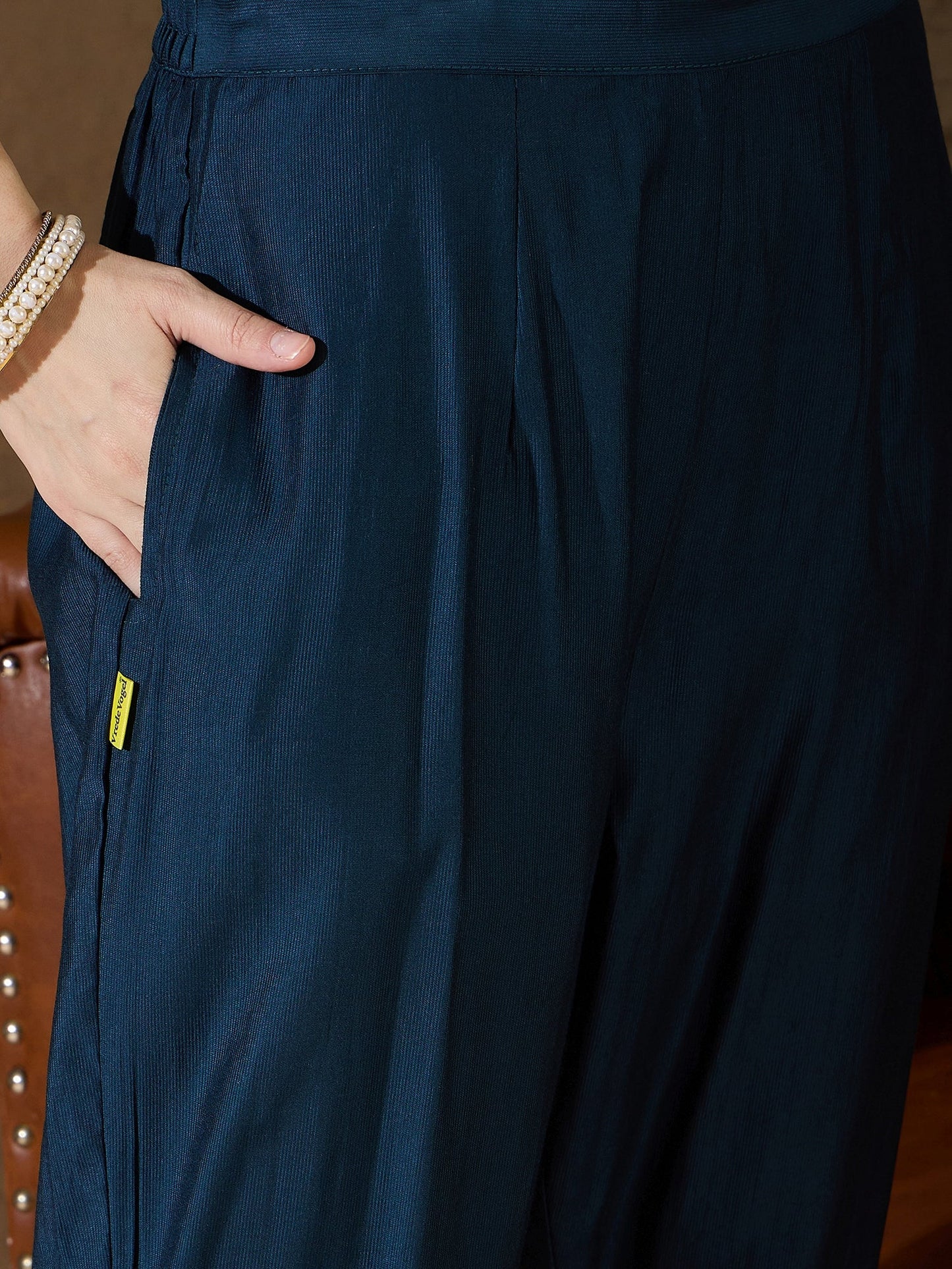 Chitra Charm Teal Yoke Design Silk Blend Straight Suit With Dupatta - FitVibe Fashion