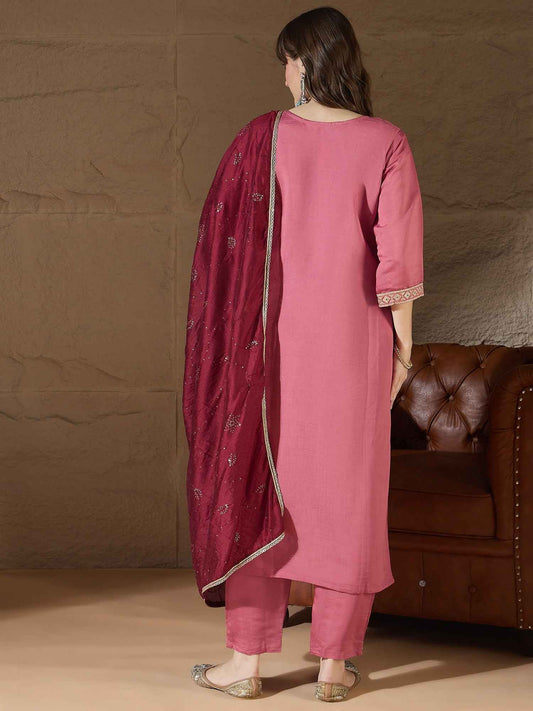 Aarohi peach Women Kurta and Pant Sets Silk Blend Fabric