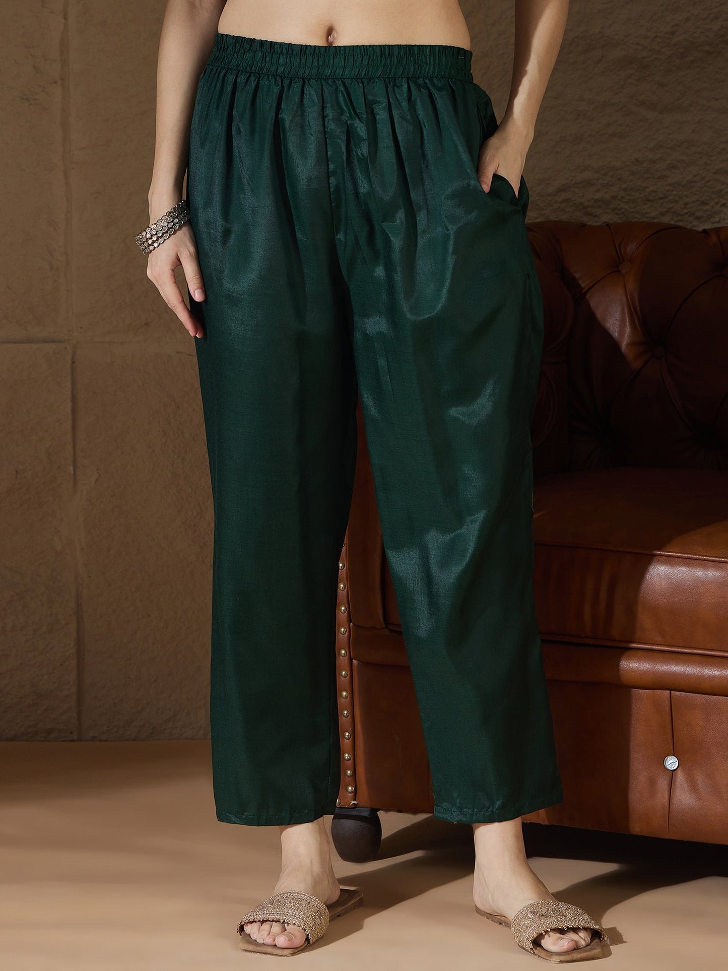 Saumya Green Cotton Silk Embellished Flared Suit Set - FitVibe Fashion