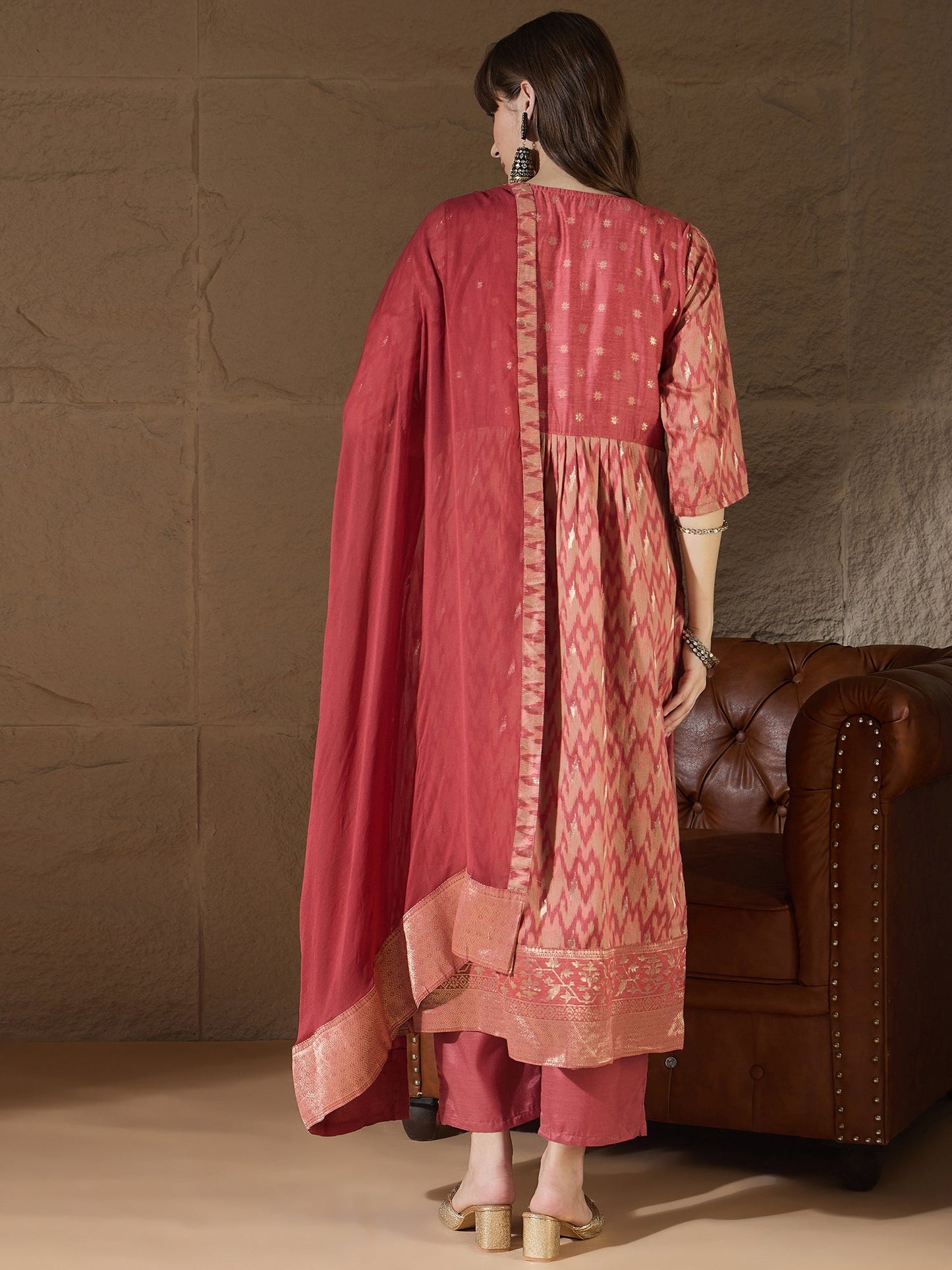Saiyaara Peach Cotton Silk Embellished Flared Suit Set - FitVibe Fashion