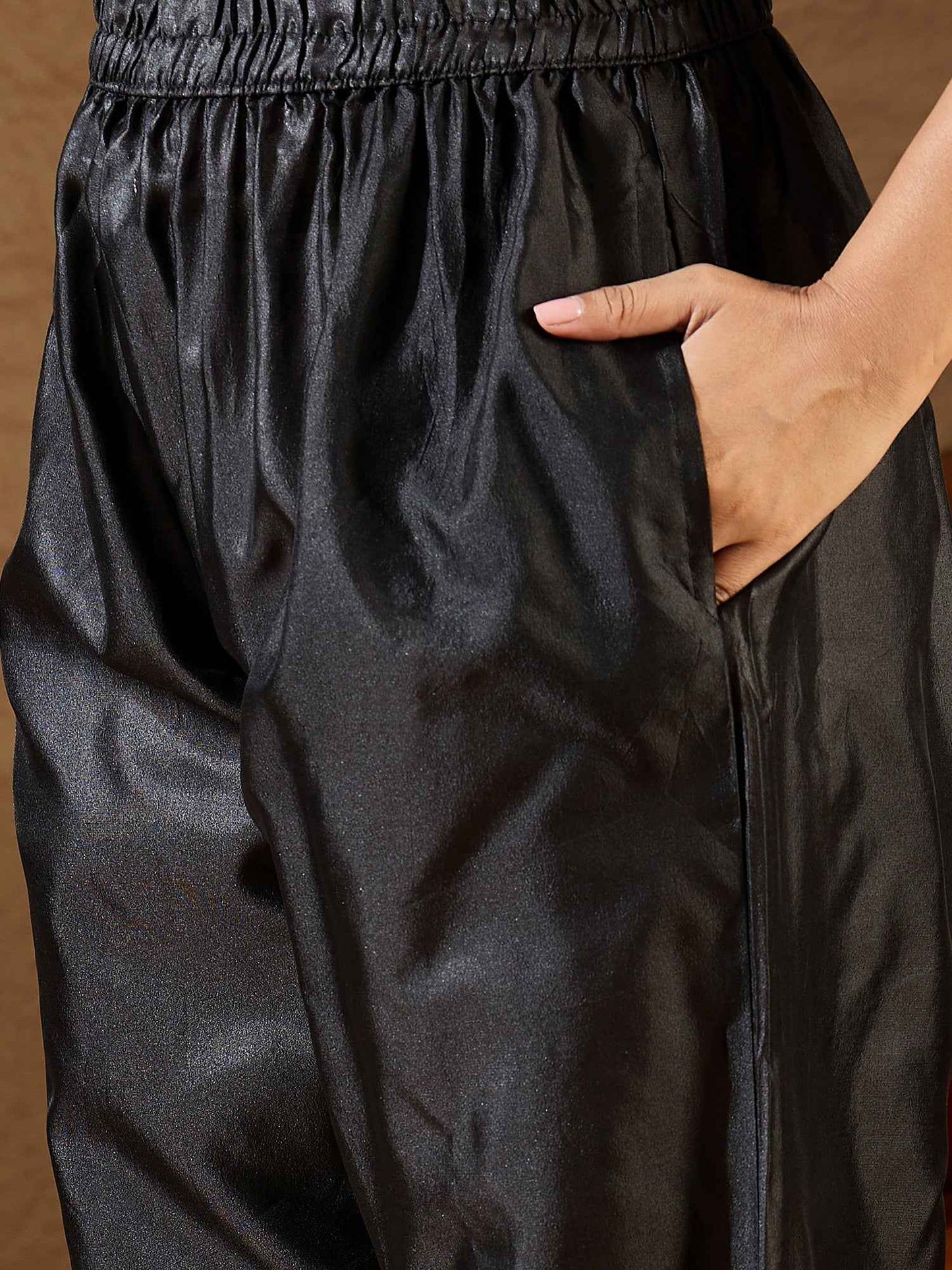 Aanira Black Cotton Silk Jacquard Kurta Pant With Banarasi Silk dupatta