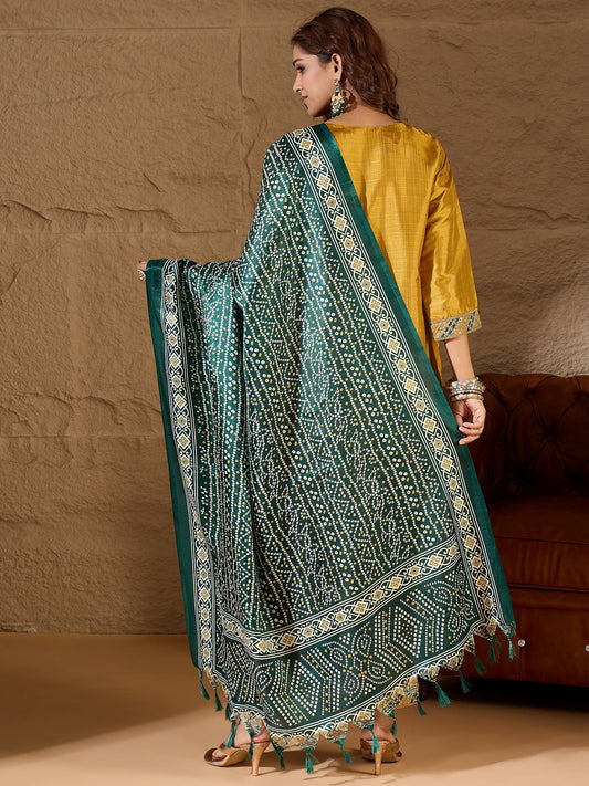 Devira Embroidered Silk Blend Calf Length Straight Kurta Trouser with Dupatta Set - FitVibe Fashion