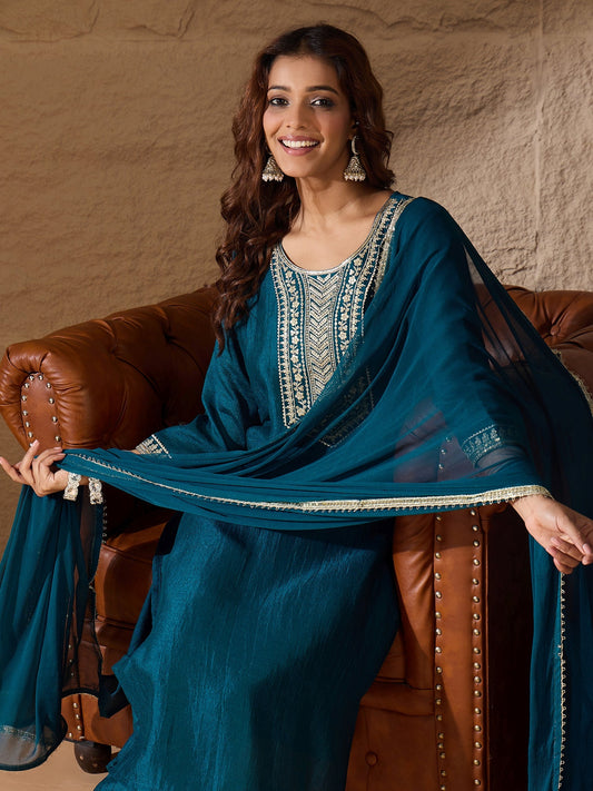 Silk Blend Yoke Design Kurta and Trousers Pant Set - FitVibe Fashion