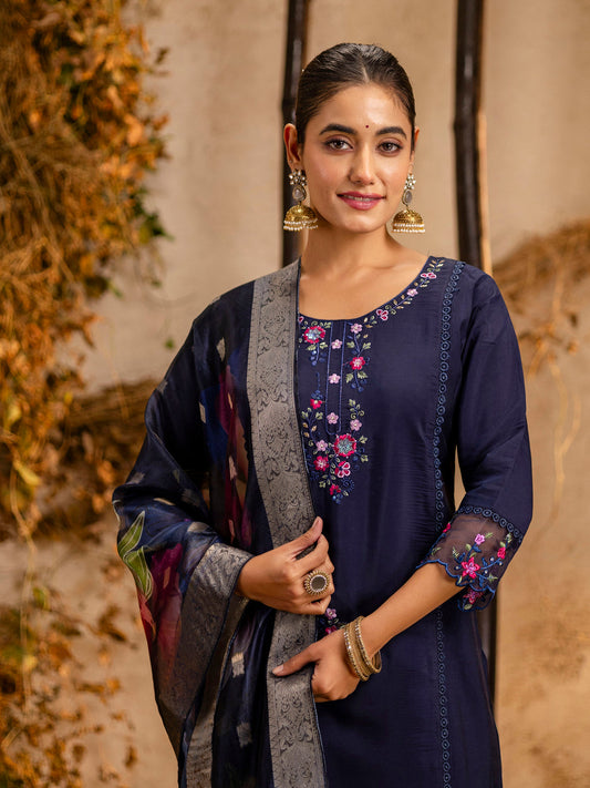 Deepali Viscose Roman Silk Calf Length Kurta Set Dupatta - FitVibe Fashion