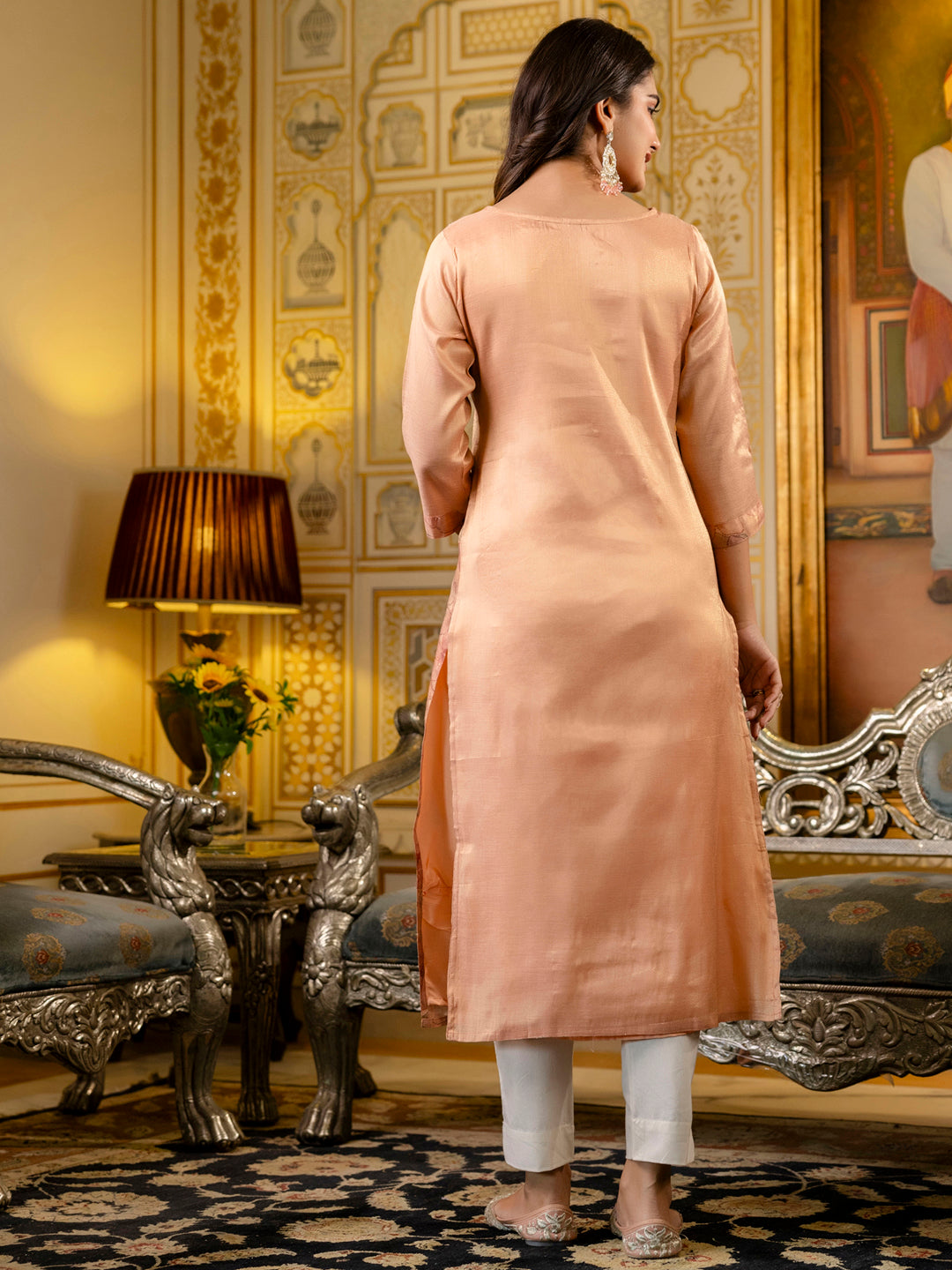 Women Embroidered Silk Blend Straight Kurta - FitVibe Fashion
