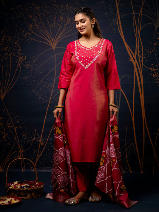 Women Kurta and Pant Sets Simar Silk fabric - FitVibe Fashion