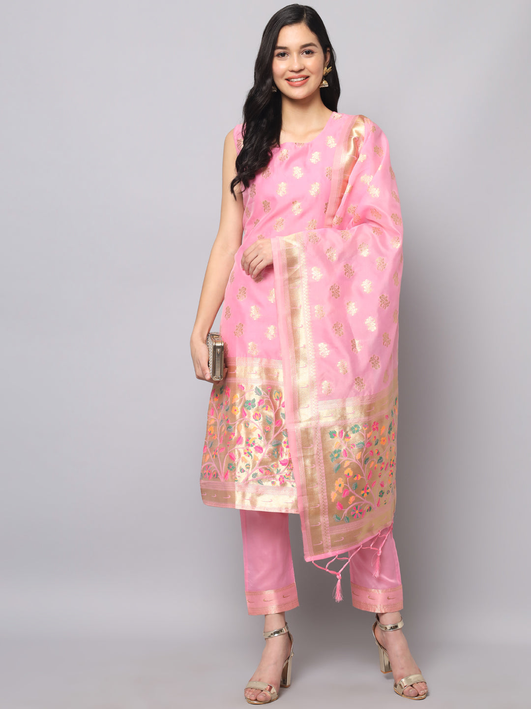 Cotton Silk Jacquard Kurta Pant With Banarasi Silk dupatta