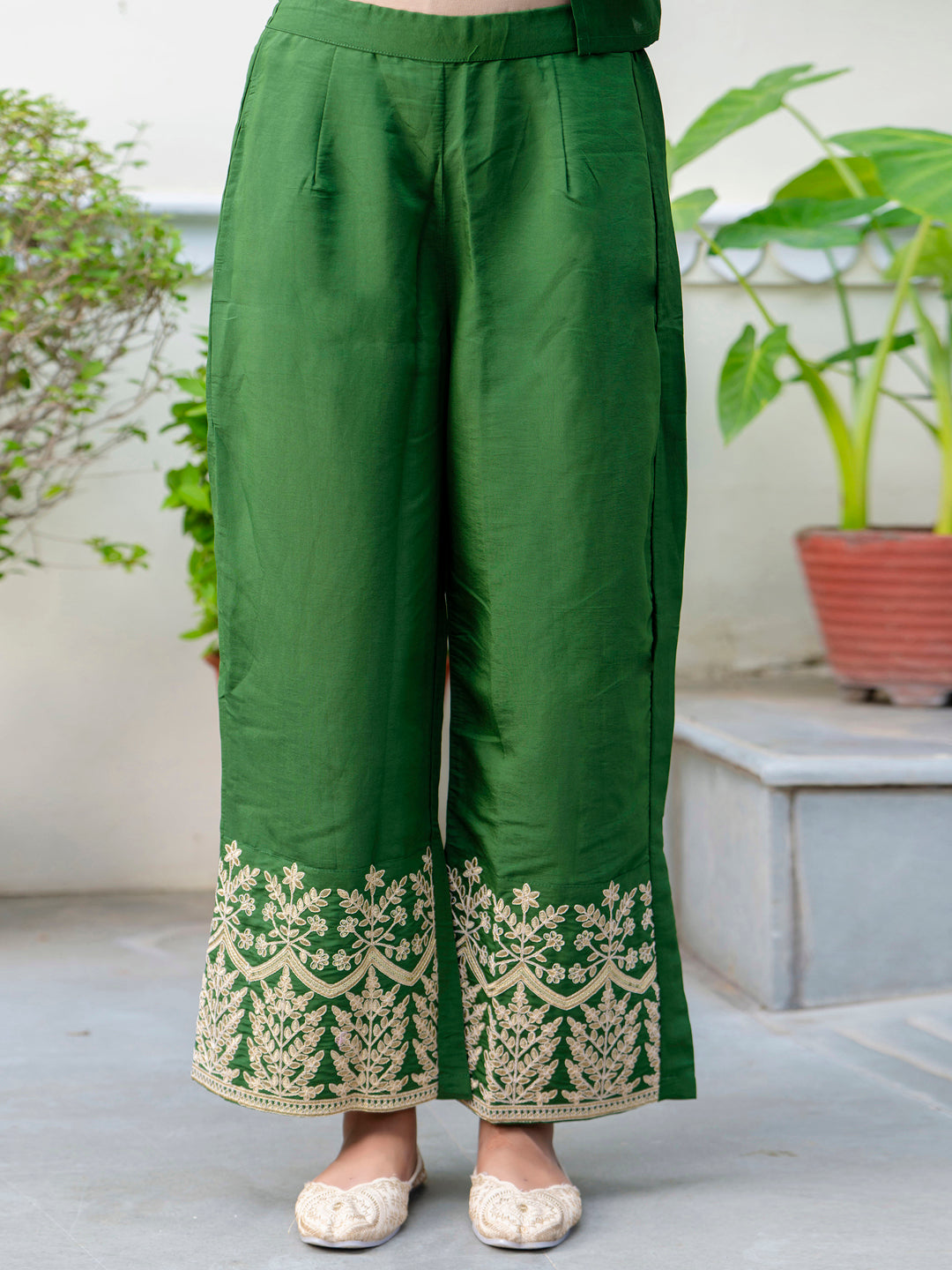 Women's Embroidered Silk Blend Calf Length Straight Kurta with Palazzo & Dupatta Set - FitVibe Fashion