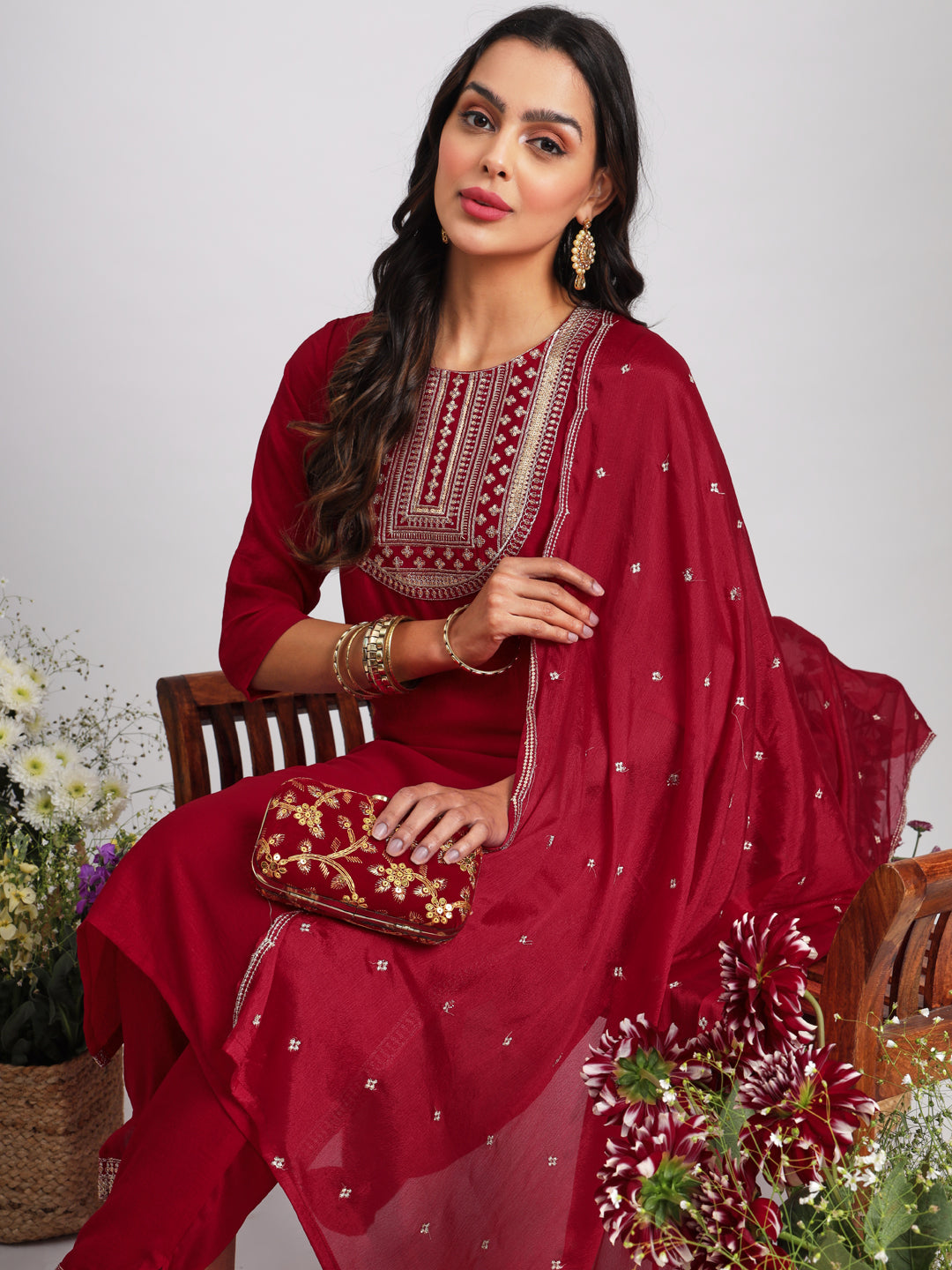 Sankalp Women Kurta and Trousers Pant Set Silk Blend - FitVibe Fashion