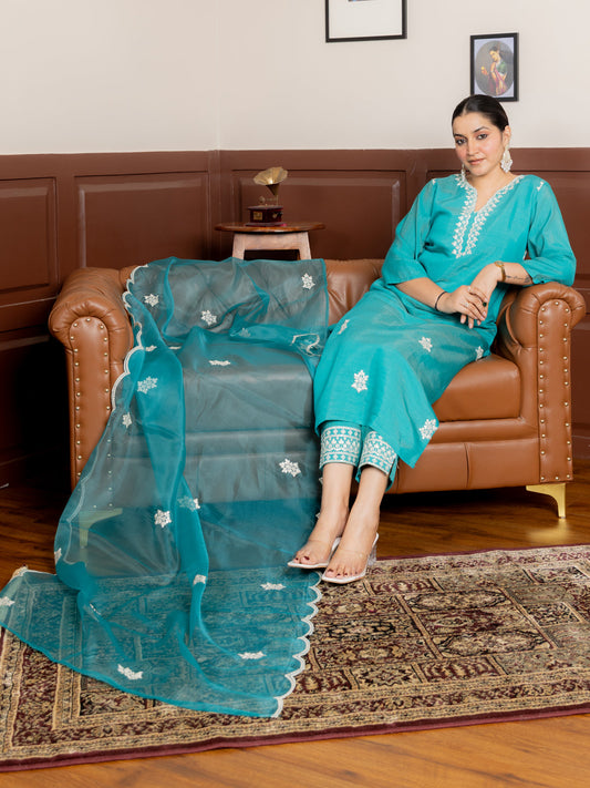 Vyonaa Rama Viscose Rayon Kurta with Trousers & Dupatta Suits - FitVibe Fashion