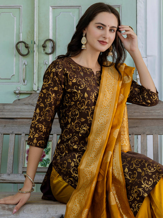 Kanishka Cotton Silk Jacquard Kurta Pant & Banarasi Dupatta Set – Elegant Party Wear Outfit - FitVibe Fashion