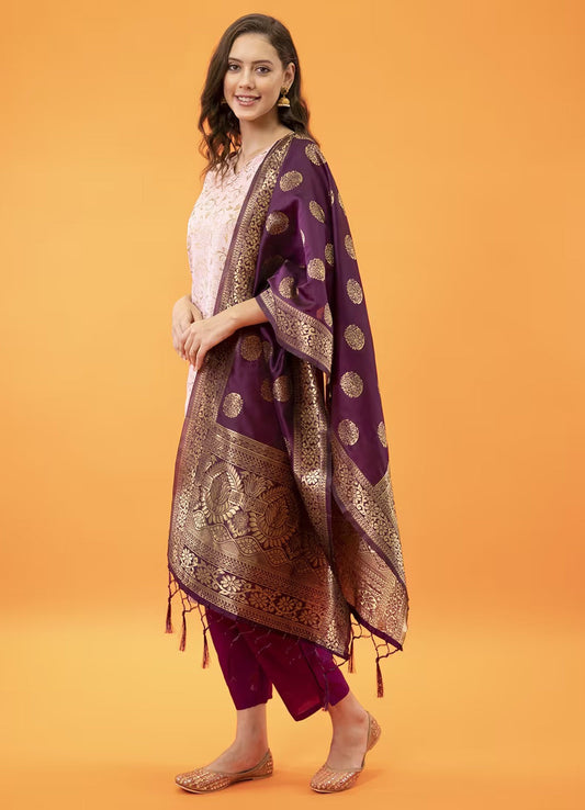 ZariZeenat Cotton Silk Jacquard Kurta Pant & Banarasi Dupatta Set – Elegant Party Wear Outfit - FitVibe Fashion