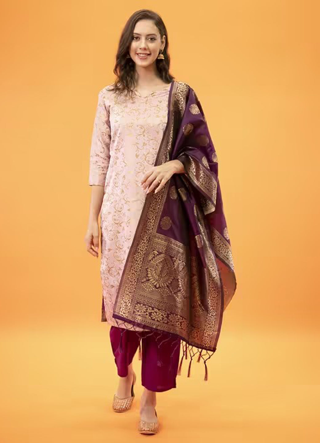 ZariZeenat Cotton Silk Jacquard Kurta Pant & Banarasi Dupatta Set – Elegant Party Wear Outfit - FitVibe Fashion