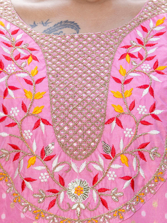 Varnika Chanderi Silk Kurta Set: Coding Embroidery, Party Wear Elegance - FitVibe Fashion