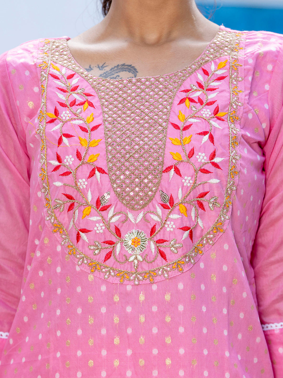 Varnika Chanderi Silk Kurta Set: Coding Embroidery, Party Wear Elegance - FitVibe Fashion