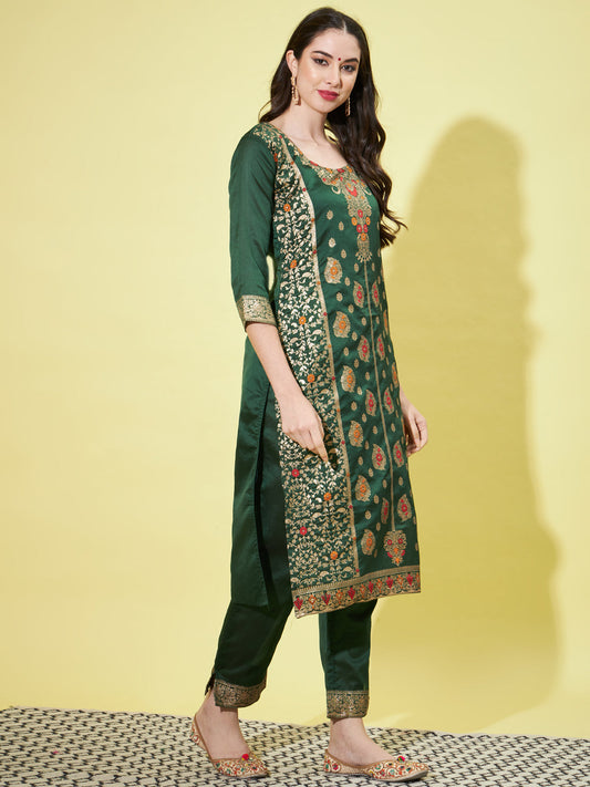 Cotton Silk Jacquard Kurta Pant With Heavy Banarasi Silk Dupatta - FitVibe Fashion
