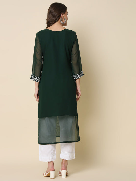 Women Chikan/ Chikankari Embroidery Georgette Straight Kurta - FitVibe Fashion