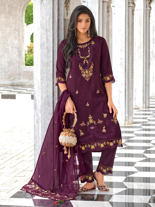Women Silk Blend Kurta Pant Dupatta Set - FitVibe Fashion