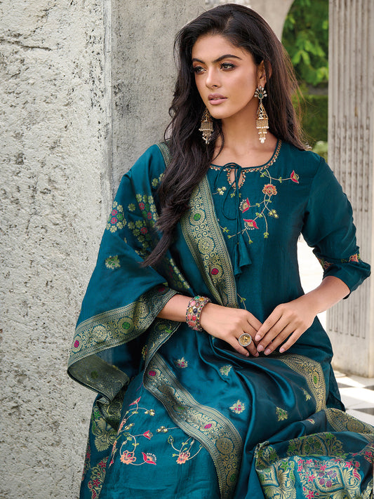 Sejal Women Kurta and Trouser Duppata Set Silk Blend - FitVibe Fashion