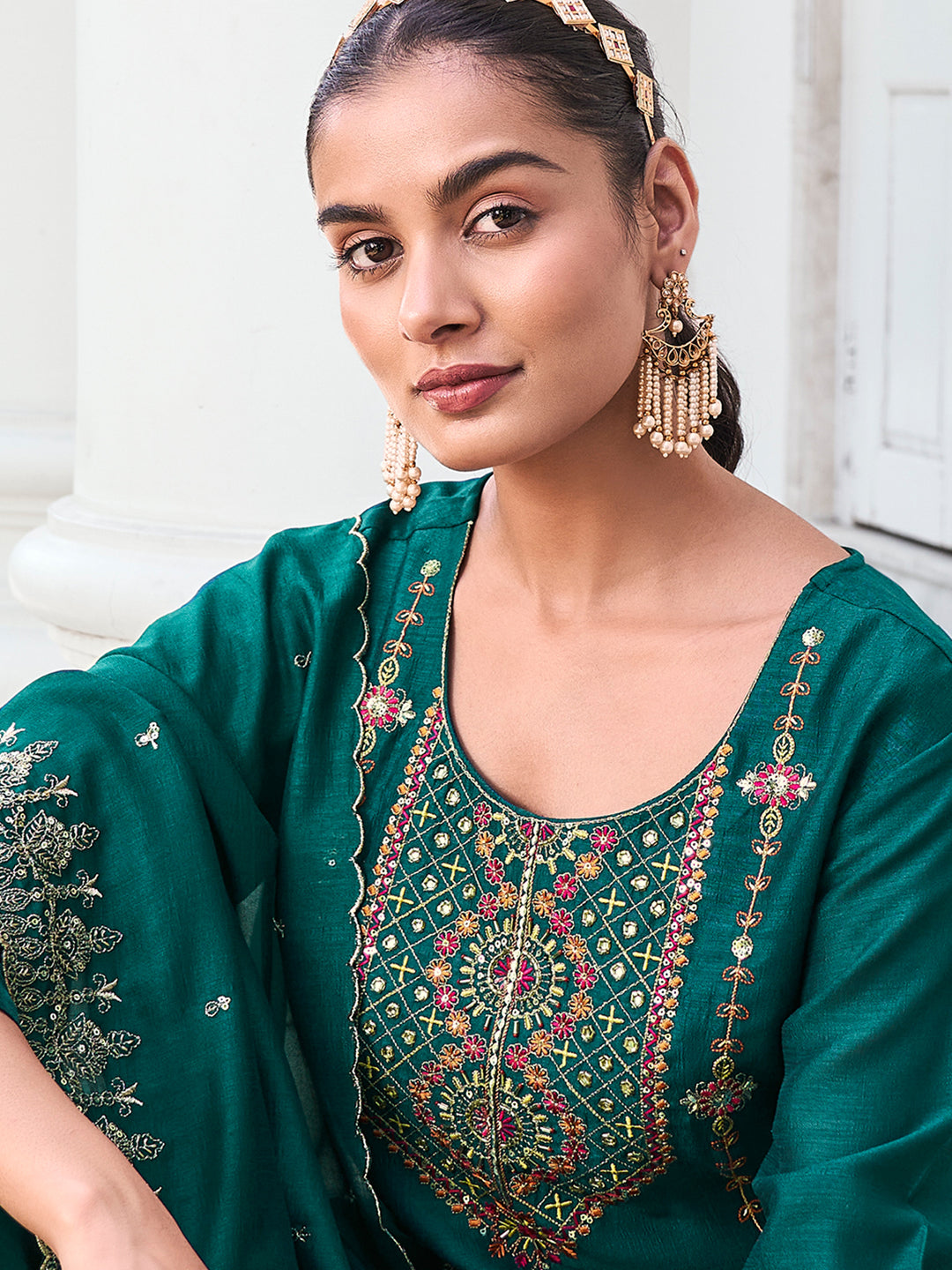 Shreya Women Kurta and Trouser Duppata Set Silk Blend - FitVibe Fashion