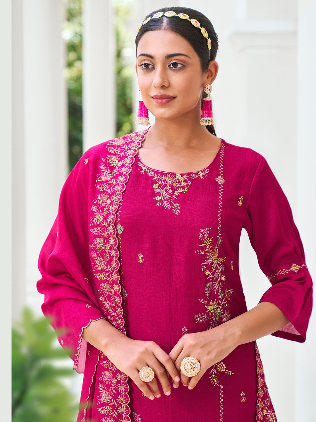 Sneha Women Kurta and Trouser Duppata Set Silk Blend - FitVibe Fashion