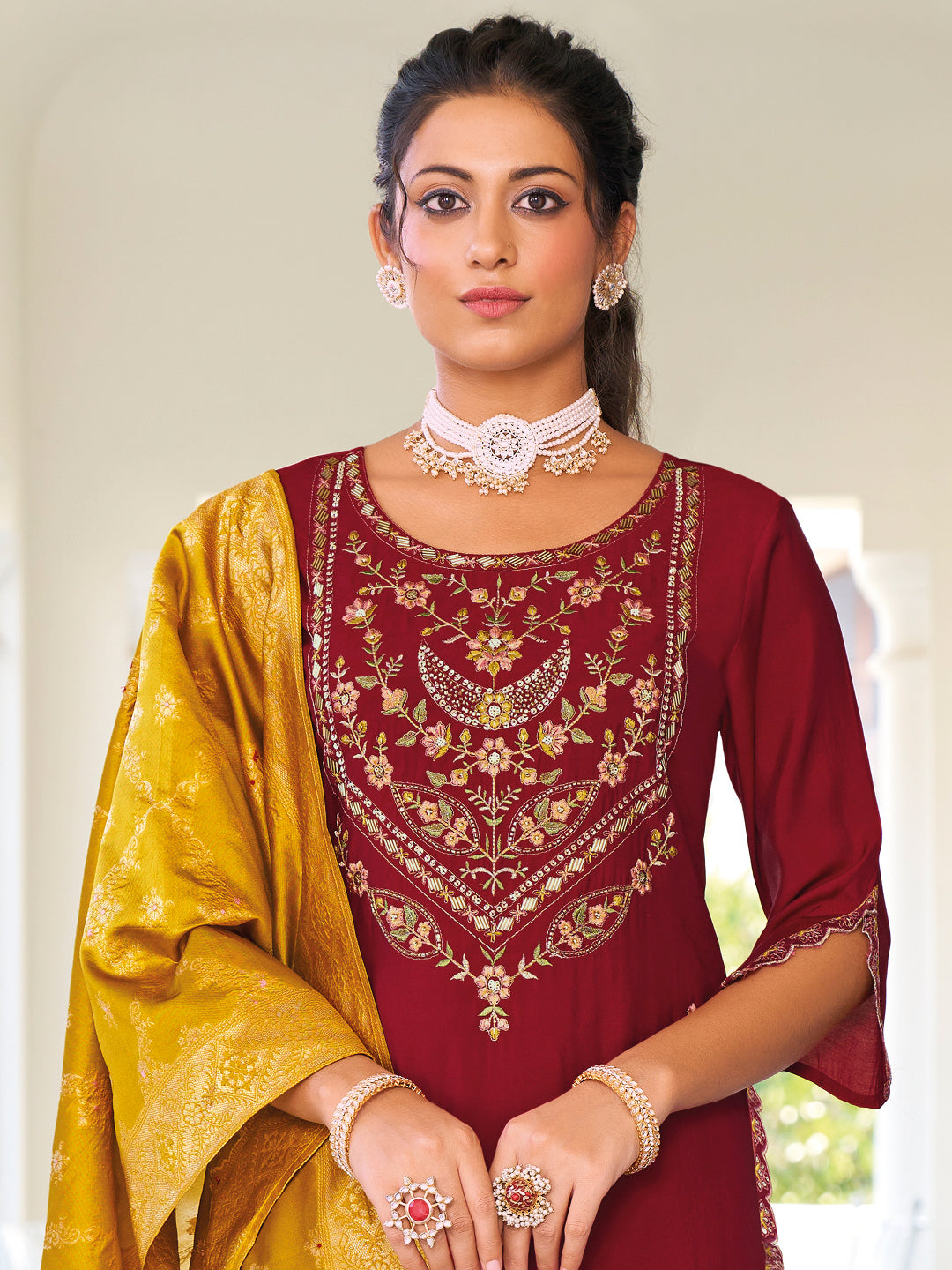 Women Kurta and Trouser Duppata Set Pure Viscose Silk - FitVibe Fashion