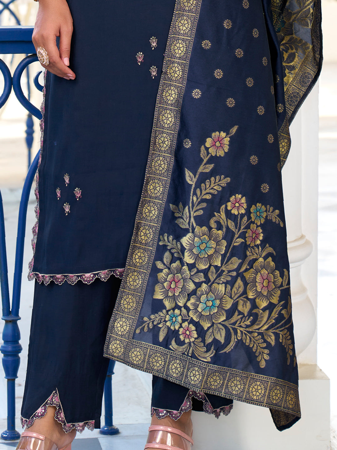 Women Kurta and Trouser Duppata Set Pure Viscose Silk - FitVibe Fashion