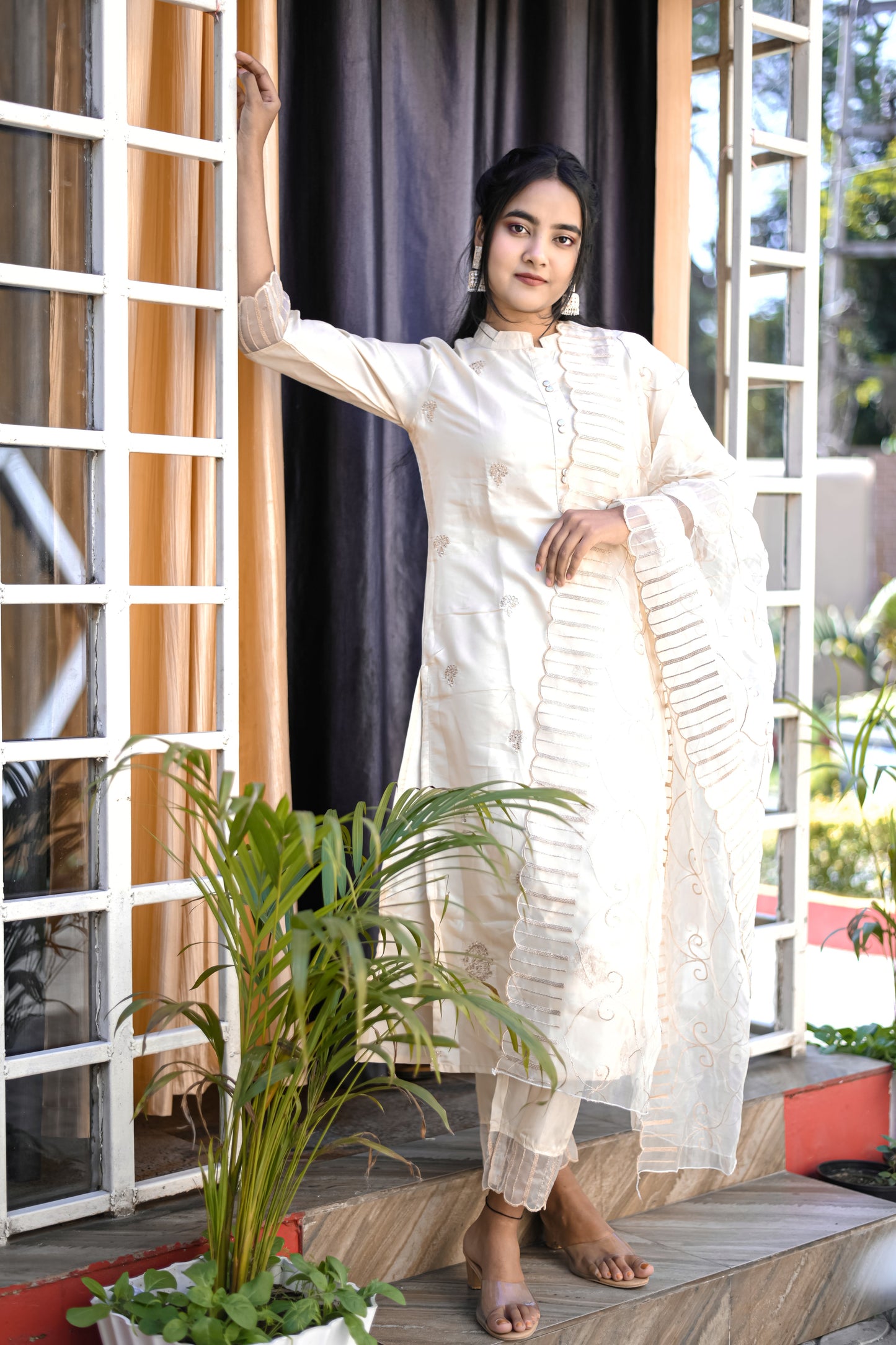 Harsita Silk Blend High Neck Kurta and Trousers Pant Set - FitVibe Fashion