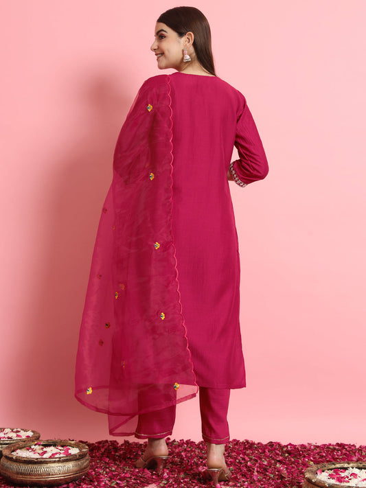 Pink Silk Blend Dori Embroidered Kurta Set - FitVibe Fashion
