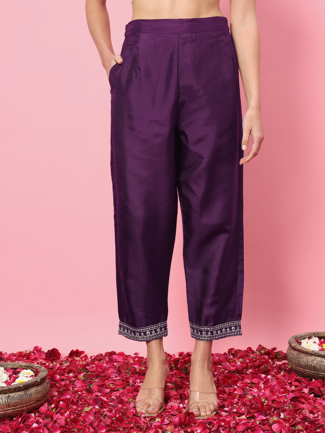 Saanjh Silk Blend Kurta and Trouser Set with Organza Dupatta - FitVibe Fashion