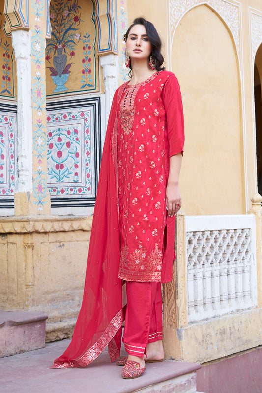 Kalpana Women Kurta and Pant Sets Dupatta Viscose Rayon Silk Blend with Handwork - FitVibe Fashion