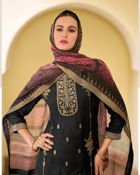 Riwaayat Viscose Self Jacquard Women Kurta and Trouser Duppata Set - FitVibe Fashion