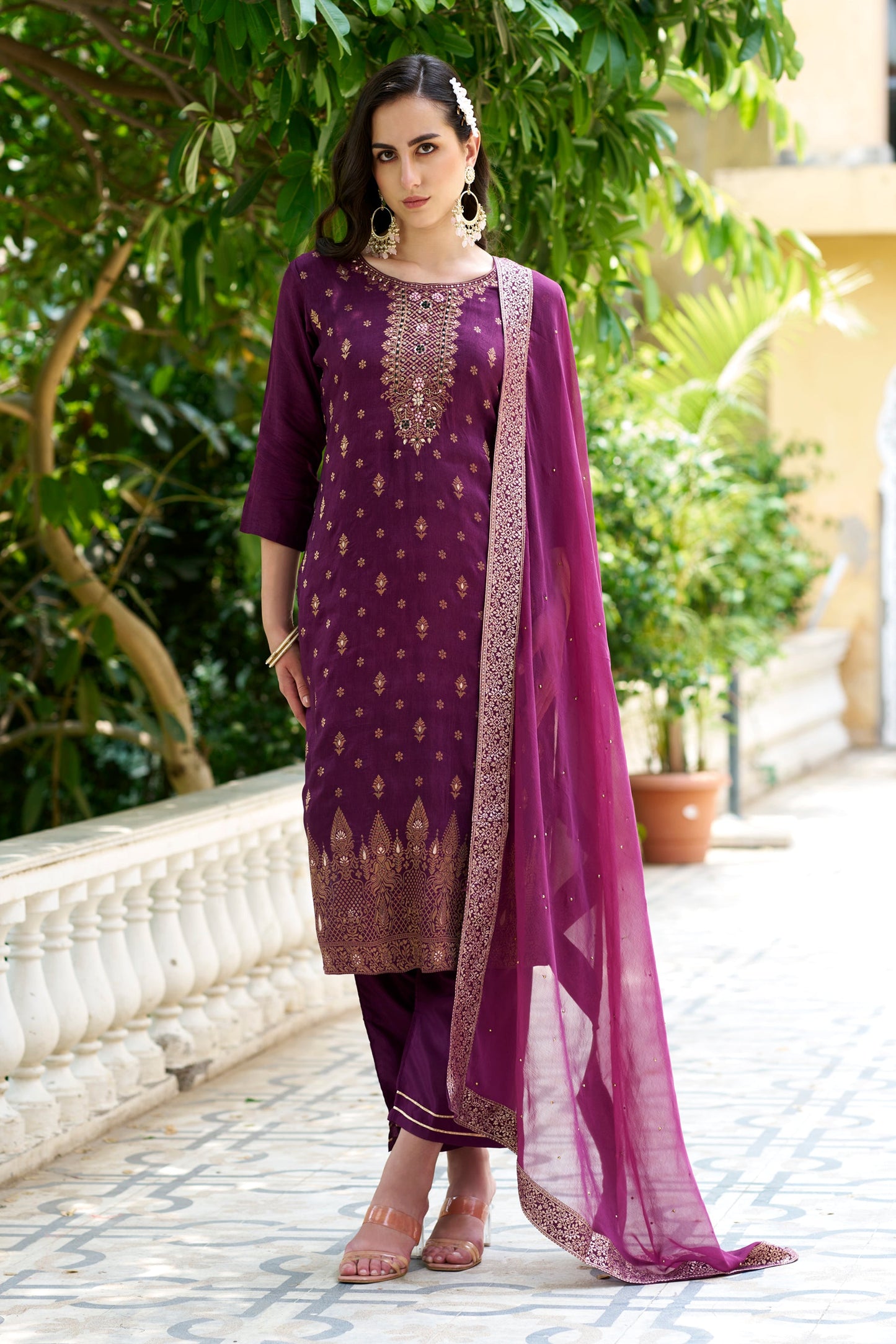 Utsav Women Kurta and Pant Sets Dupatta Viscose Rayon Silk Blend with Handwork - FitVibe Fashion