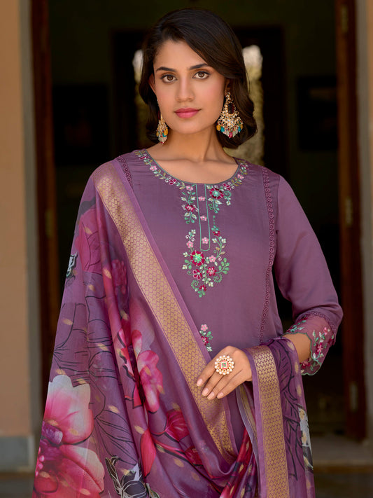 Lakshmi Viscose Roman Silk Calf Length Kurta Set Dupatta - FitVibe Fashion