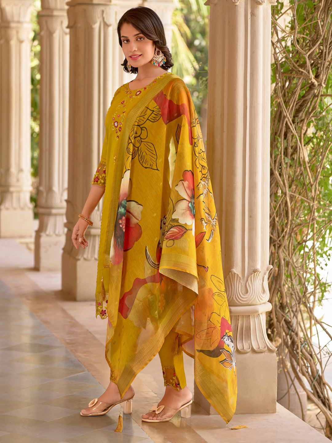 Vanshika Viscose Roman Silk Calf Length Kurta Set Dupatta - FitVibe Fashion