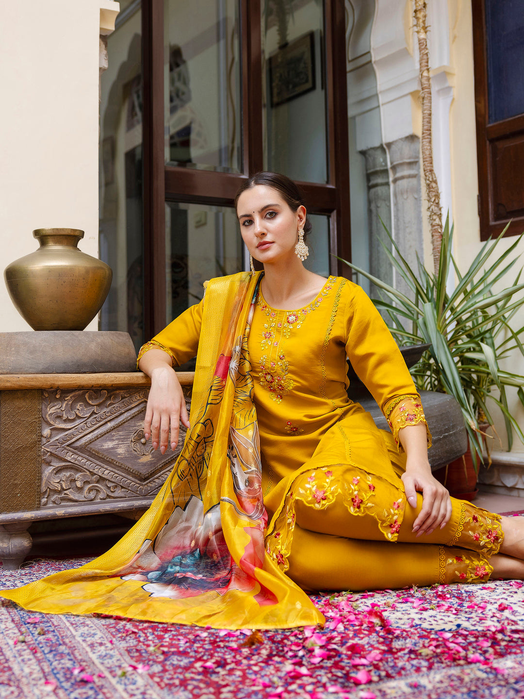 Nisha Viscose Roman Silk Calf Length Kurta Set Dupatta - FitVibe Fashion