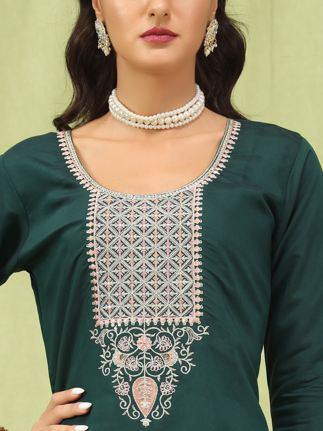 Kshatra Women’s Viscose Roman Silk Embroidery Straight Kurta Pant with Dupatta Set - FitVibe Fashion