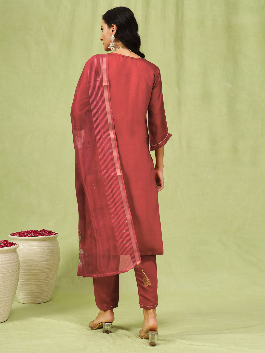 Nirali Women’s Viscose Roman Silk Embroidery Straight Kurta Pant with Dupatta Set - FitVibe Fashion