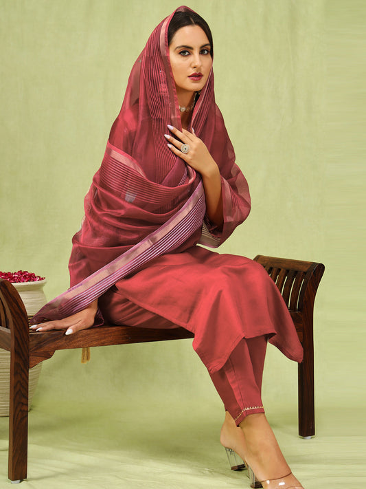 Nirali Women’s Viscose Roman Silk Embroidery Straight Kurta Pant with Dupatta Set - FitVibe Fashion