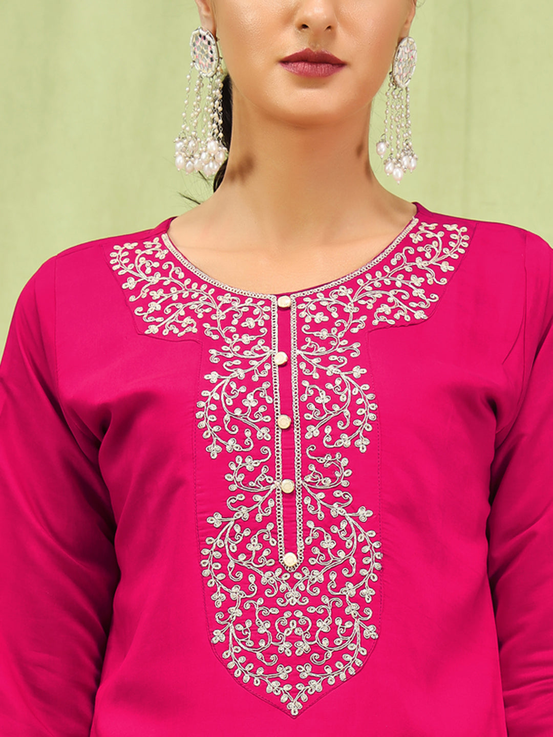 Diya Women’s Viscose Roman Silk Embroidery Straight Kurta Pant with Dupatta Set - FitVibe Fashion